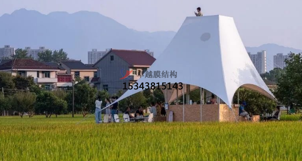 如斯美好！稻田中的張拉膜“塔亭”